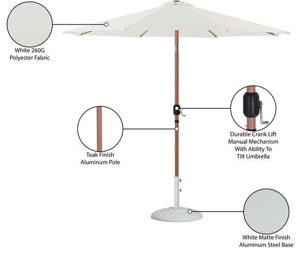 Meridian Furniture Fiji Outdoor Patio Umbrella with Base Fade Resistant White Polyester Sun Cover 55014White-BW