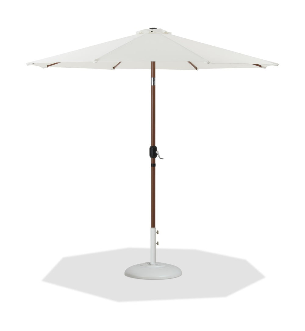 Meridian Furniture Fiji Outdoor Patio Umbrella with Base Fade Resistant White Polyester Sun Cover 55014White-BW