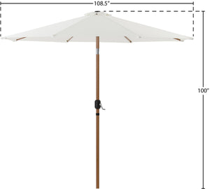 Meridian Furniture Fiji Outdoor Patio Umbrella with Uv Resistant Polyester Canopy and Teak Aluminum Pole Shade White 55014 55014White-U
