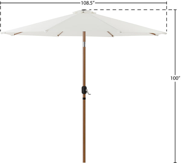 Meridian Furniture Fiji Outdoor Patio Umbrella with Uv Resistant Polyester Canopy and Teak Aluminum Pole Shade White 55014 55014White-U