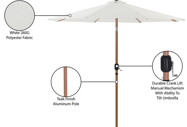 Meridian Furniture Fiji Outdoor Patio Umbrella with Uv Resistant Polyester Canopy and Teak Aluminum Pole Shade White 55014 55014White-U