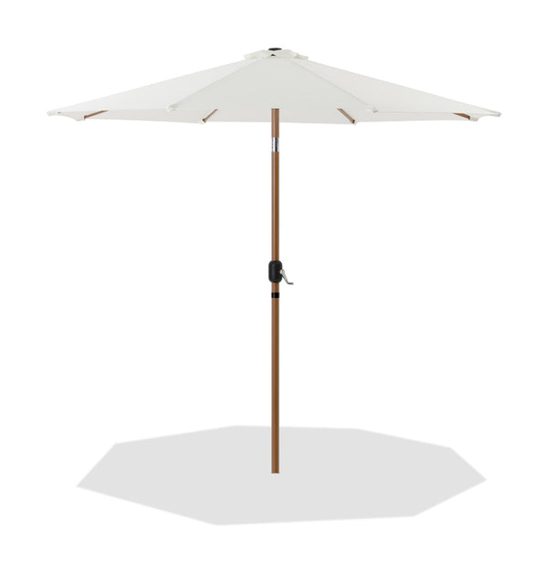 Meridian Furniture Fiji Outdoor Patio Umbrella with Uv Resistant Polyester Canopy and Teak Aluminum Pole Shade White 55014 55014White-U