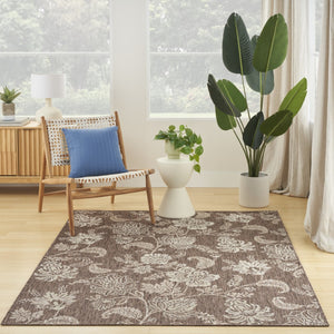 HomeRoots 6' Brown and Ivory Floral Area Rug - Durable, Versatile Indoor/Outdoor Carpet for High-Traffic Spaces 550158