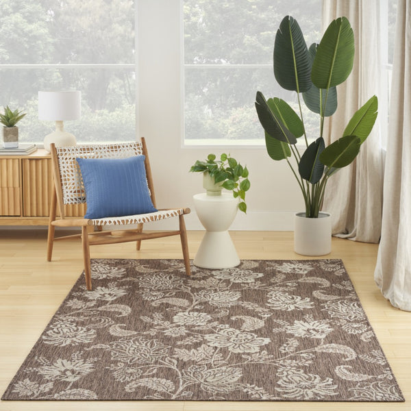 HomeRoots 6' Brown and Ivory Floral Area Rug - Durable, Versatile Indoor/Outdoor Carpet for High-Traffic Spaces 550158