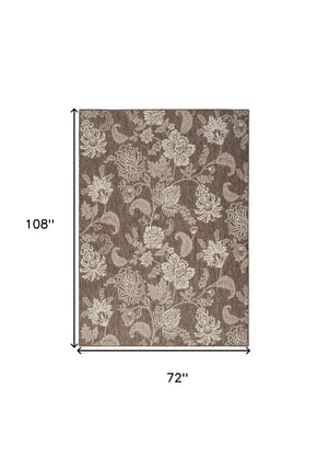 HomeRoots 6' Brown and Ivory Floral Area Rug - Durable, Versatile Indoor/Outdoor Carpet for High-Traffic Spaces 550158