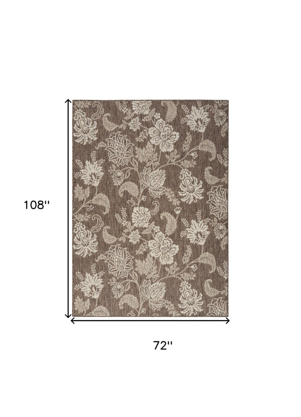 HomeRoots 6' Brown and Ivory Floral Area Rug - Durable, Versatile Indoor/Outdoor Carpet for High-Traffic Spaces 550158
