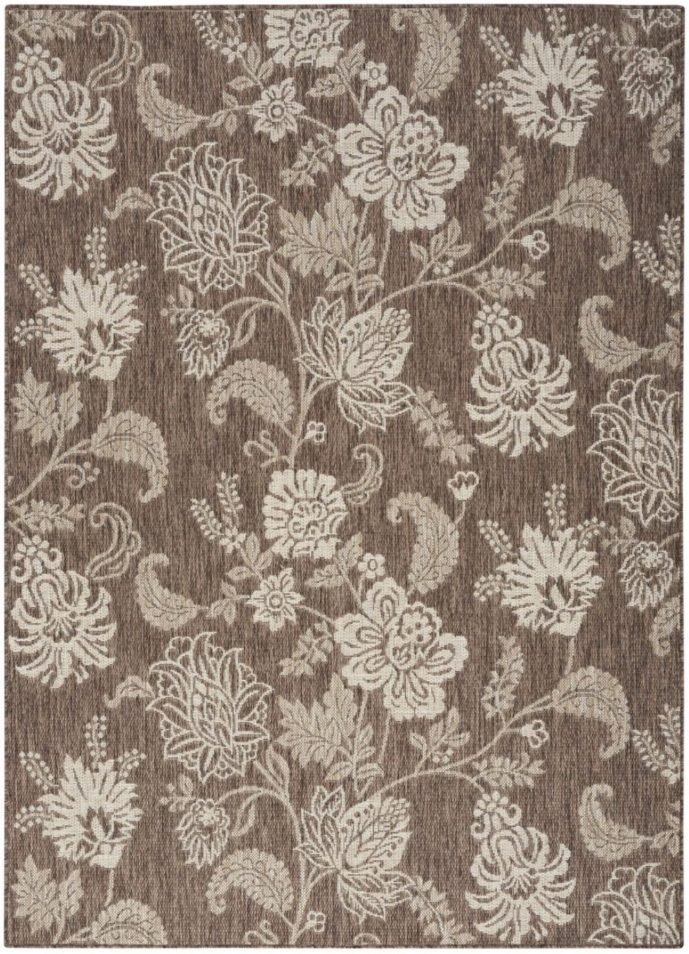 HomeRoots 6' Brown and Ivory Floral Area Rug - Durable, Versatile Indoor/Outdoor Carpet for High-Traffic Spaces 550158