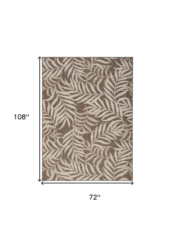 HomeRoots 6' X 9' Brown and Ivory Palm Leaf Area Rug – Durable Indoor/Outdoor Tropical Accent for Any Space 550159