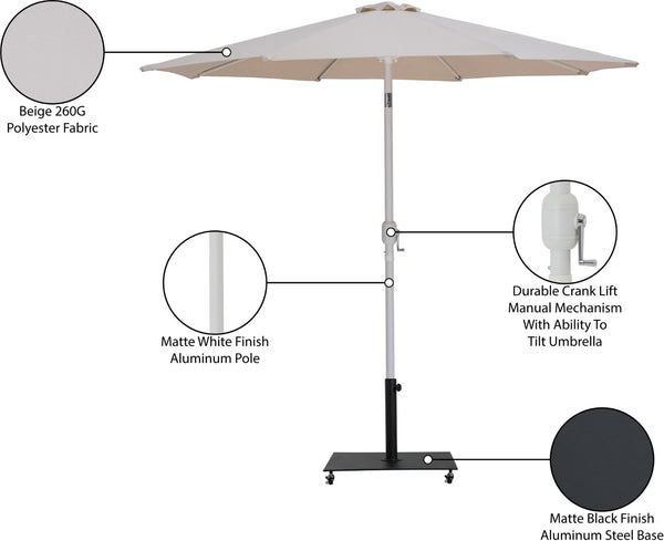 Meridian Furniture Fiji Freestanding Patio Umbrella with Rolling Base Water Resistant Beige Canopy 55015Beige-AB