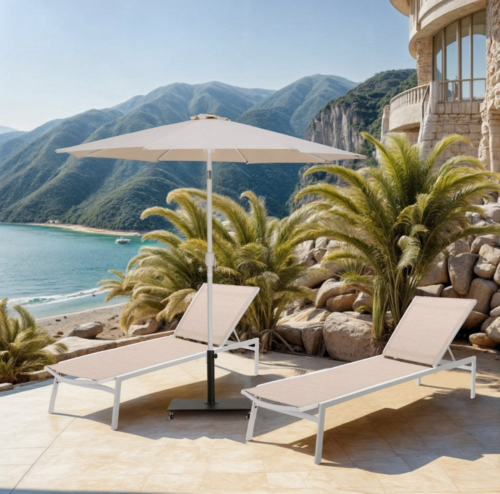 Meridian Furniture Fiji Freestanding Patio Umbrella with Rolling Base Water Resistant Beige Canopy 55015Beige-AB