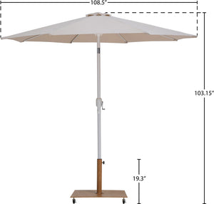 Meridian Furniture Fiji Outdoor Umbrella with Teak Base Beige Polyester Canopy and Aluminum Pole Patio Set 55015Beige-AT
