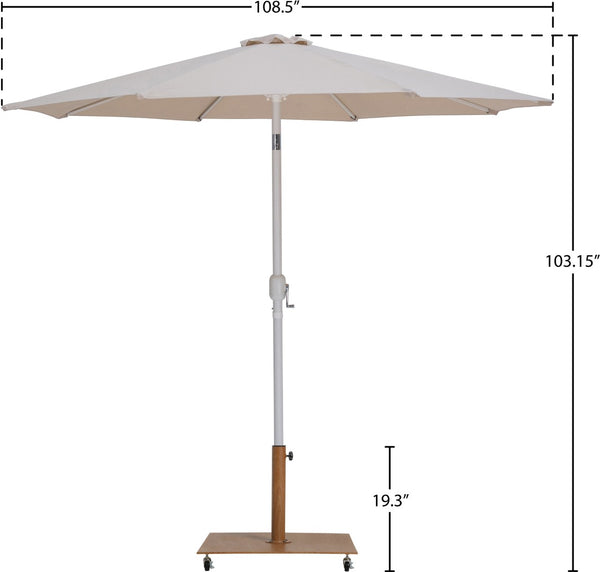 Meridian Furniture Fiji Outdoor Umbrella with Teak Base Beige Polyester Canopy and Aluminum Pole Patio Set 55015Beige-AT