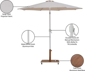 Meridian Furniture Fiji Outdoor Umbrella with Teak Base Beige Polyester Canopy and Aluminum Pole Patio Set 55015Beige-AT