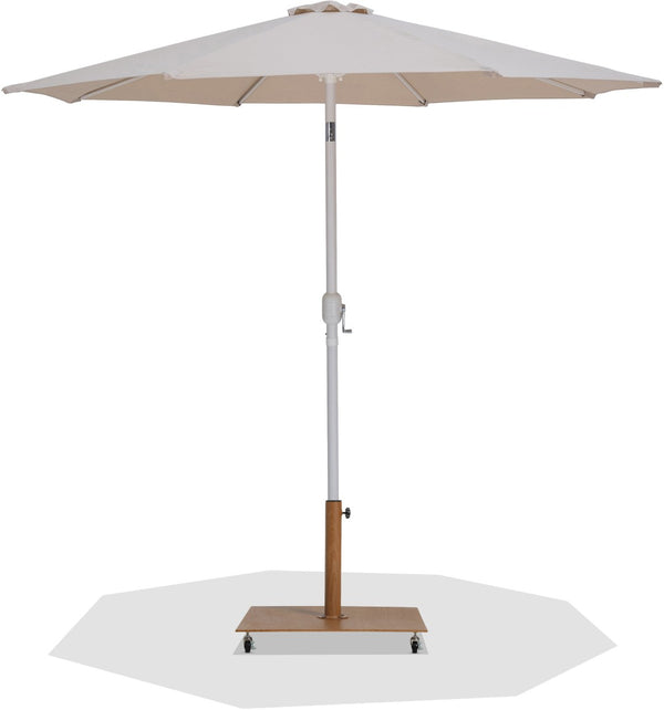 Meridian Furniture Fiji Outdoor Umbrella with Teak Base Beige Polyester Canopy and Aluminum Pole Patio Set 55015Beige-AT