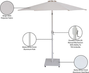 Meridian Furniture Fiji Beige Polyester Patio Umbrella with Aluminum Pole and Wheeled Portable Base 55015Beige-AW