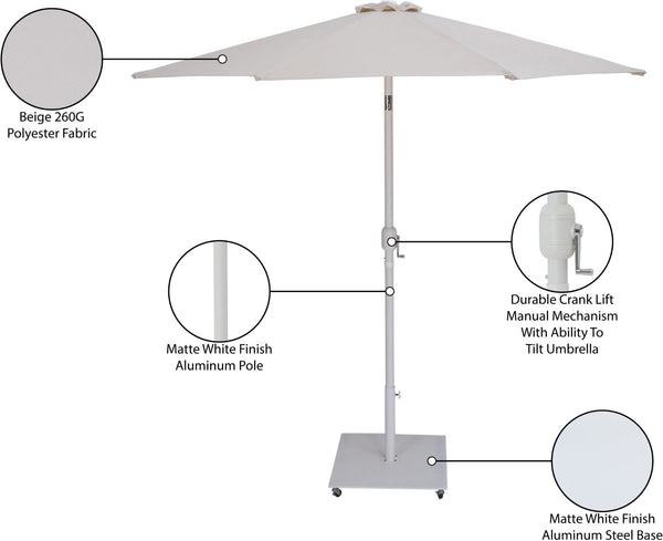 Meridian Furniture Fiji Beige Polyester Patio Umbrella with Aluminum Pole and Wheeled Portable Base 55015Beige-AW