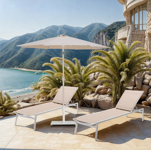 Meridian Furniture Fiji Beige Polyester Patio Umbrella with Aluminum Pole and Wheeled Portable Base 55015Beige-AW