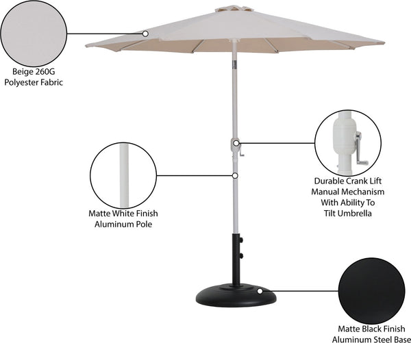 Meridian Furniture Fiji Outdoor Patio Umbrella with Base Aluminum Pole Uv Resistant Beige Canopy 55015Beige-BB