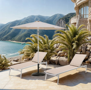 Meridian Furniture Fiji Outdoor Patio Umbrella with Base Aluminum Pole Uv Resistant Beige Canopy 55015Beige-BB