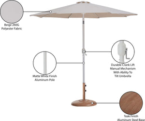 Meridian Furniture Fiji Outdoor Patio Umbrella with Teak Base Beige Polyester Uv Weather Resistant 55015Beige-BT