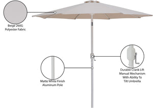 Meridian Furniture Fiji Outdoor Patio Umbrella with Uv Resistant Polyester Canopy and Teak Aluminum Pole Shade Beige 55015 55015Beige-U