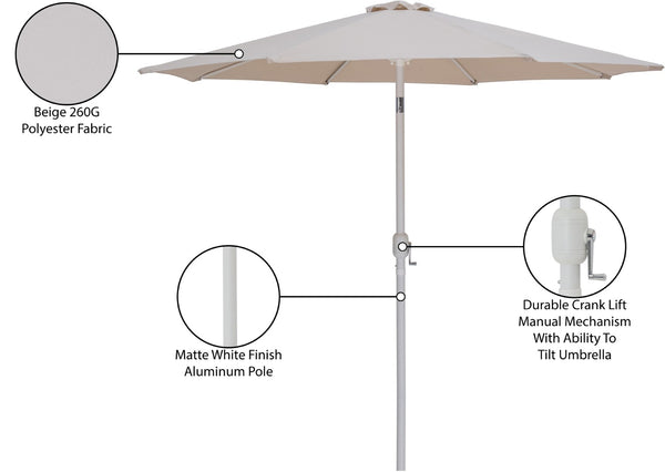 Meridian Furniture Fiji Outdoor Patio Umbrella with Uv Resistant Polyester Canopy and Teak Aluminum Pole Shade Beige 55015 55015Beige-U
