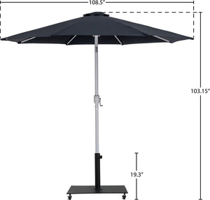 Meridian Furniture Fiji Outdoor Patio Umbrella with Weighted Base Fade Resistant Polyester Canopy 55015Black-AB