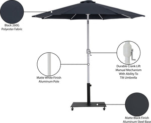 Meridian Furniture Fiji Outdoor Patio Umbrella with Weighted Base Fade Resistant Polyester Canopy 55015Black-AB