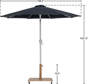 Meridian Furniture Fiji Oversized Outdoor Patio Umbrella with Teak Base and Weather Resistant Canopy 55015Black-AT