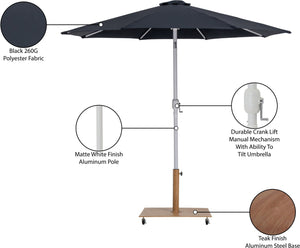 Meridian Furniture Fiji Oversized Outdoor Patio Umbrella with Teak Base and Weather Resistant Canopy 55015Black-AT
