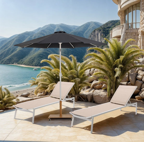 Meridian Furniture Fiji Oversized Outdoor Patio Umbrella with Teak Base and Weather Resistant Canopy 55015Black-AT