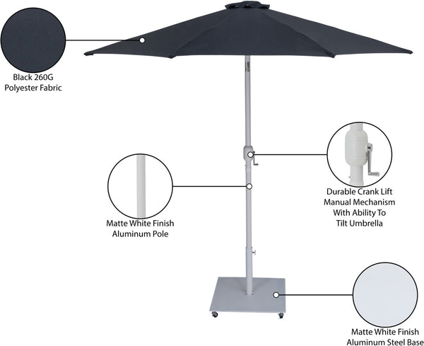 Meridian Furniture Fiji Outdoor Patio Umbrella Set with Water Resistant Canopy and Caster Base 55015Black-AW