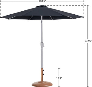 Meridian Furniture Fiji Outdoor Patio Umbrella with Teak Base Fade Resistant Polyester Aluminum Pole 55015Black-BT
