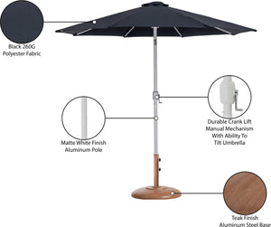 Meridian Furniture Fiji Outdoor Patio Umbrella with Teak Base Fade Resistant Polyester Aluminum Pole 55015Black-BT