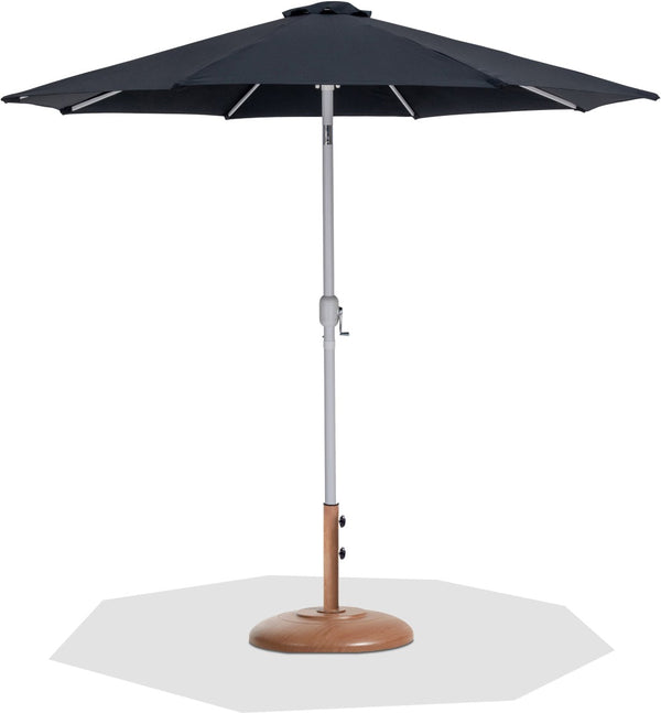 Meridian Furniture Fiji Outdoor Patio Umbrella with Teak Base Fade Resistant Polyester Aluminum Pole 55015Black-BT