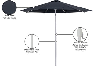 Meridian Furniture Fiji Outdoor Patio Umbrella with Uv Resistant Polyester Canopy and Teak Aluminum Pole Shade Black 55015 55015Black-U