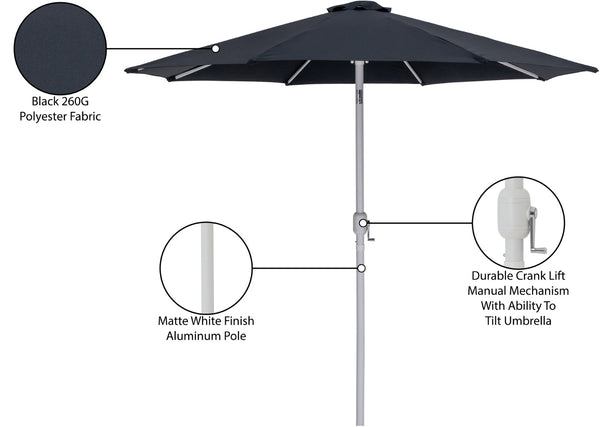 Meridian Furniture Fiji Outdoor Patio Umbrella with Uv Resistant Polyester Canopy and Teak Aluminum Pole Shade Black 55015 55015Black-U