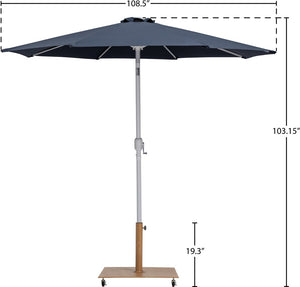 Meridian Furniture Fiji Outdoor Patio Umbrella with Teak Base Aluminum Pole Uv Resistant Canopy 55015Grey-AT