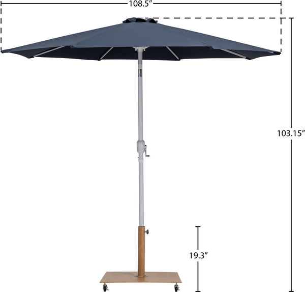 Meridian Furniture Fiji Outdoor Patio Umbrella with Teak Base Aluminum Pole Uv Resistant Canopy 55015Grey-AT