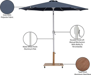 Meridian Furniture Fiji Outdoor Patio Umbrella with Teak Base Aluminum Pole Uv Resistant Canopy 55015Grey-AT