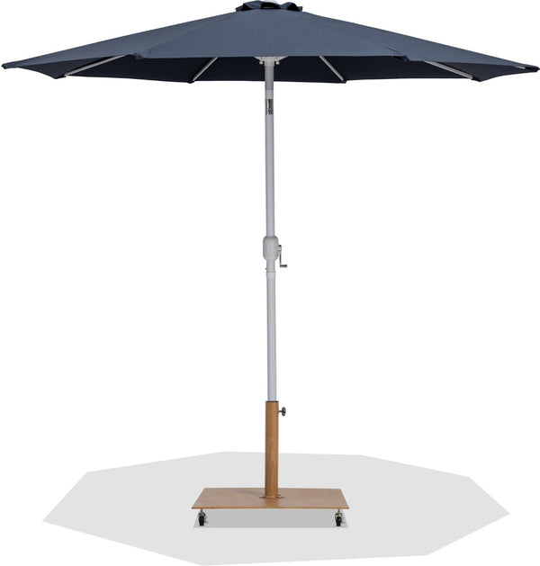 Meridian Furniture Fiji Outdoor Patio Umbrella with Teak Base Aluminum Pole Uv Resistant Canopy 55015Grey-AT