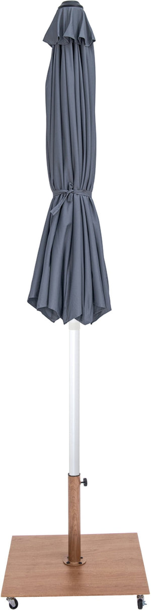 Meridian Furniture Fiji Outdoor Patio Umbrella with Teak Base Aluminum Pole Uv Resistant Canopy 55015Grey-AT