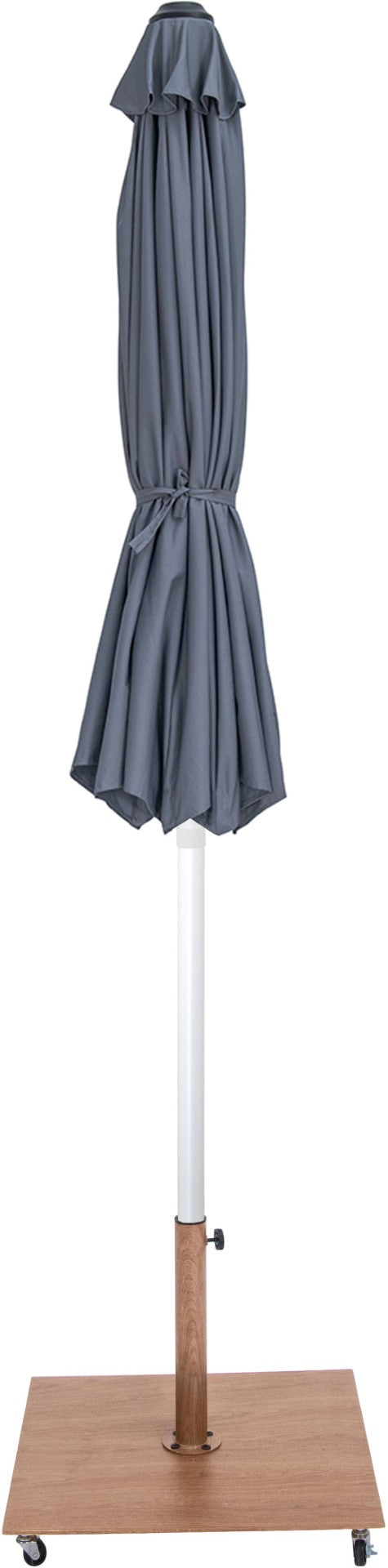 Meridian Furniture Fiji Outdoor Patio Umbrella with Teak Base Aluminum Pole Uv Resistant Canopy 55015Grey-AT