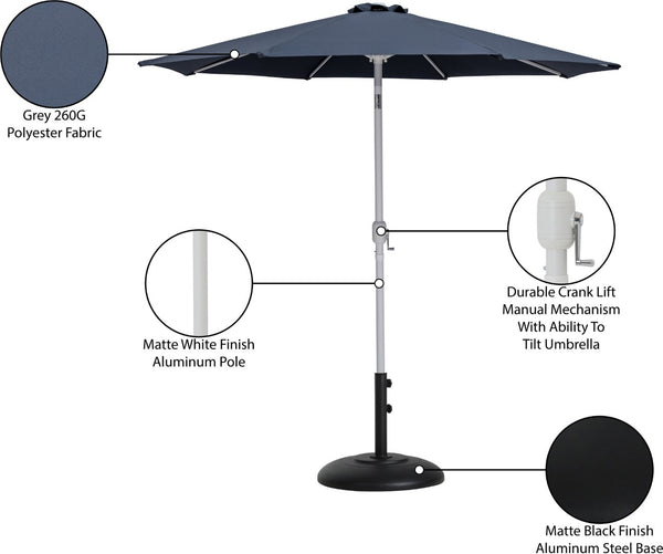 Meridian Furniture Fiji Outdoor Patio Umbrella with Base Aluminum Pole Uv Resistant Polyester Canopy 55015Grey-BB