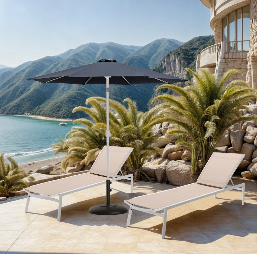 Meridian Furniture Fiji Outdoor Patio Umbrella with Base Aluminum Pole Uv Resistant Polyester Canopy 55015Grey-BB