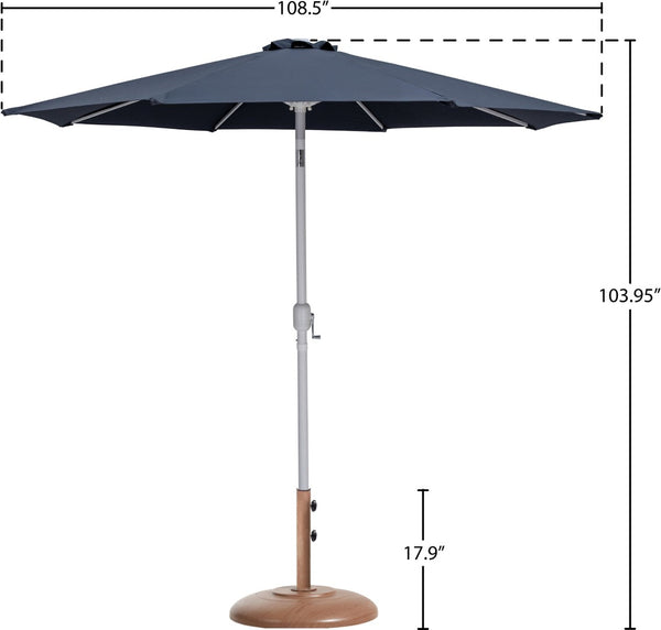 Meridian Furniture Fiji Outdoor Patio Umbrella with Teak Base Weather Resistant Polyester Uv Protection 55015Grey-BT