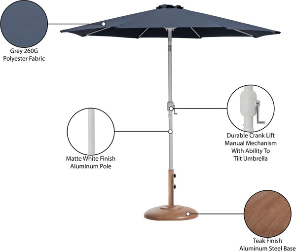 Meridian Furniture Fiji Outdoor Patio Umbrella with Teak Base Weather Resistant Polyester Uv Protection 55015Grey-BT