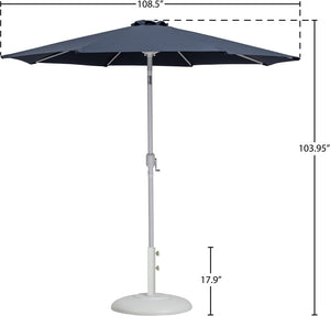 Meridian Furniture Fiji Outdoor Patio Umbrella with Base Water Resistant Polyester Canopy Aluminum Pole 55015Grey-BW