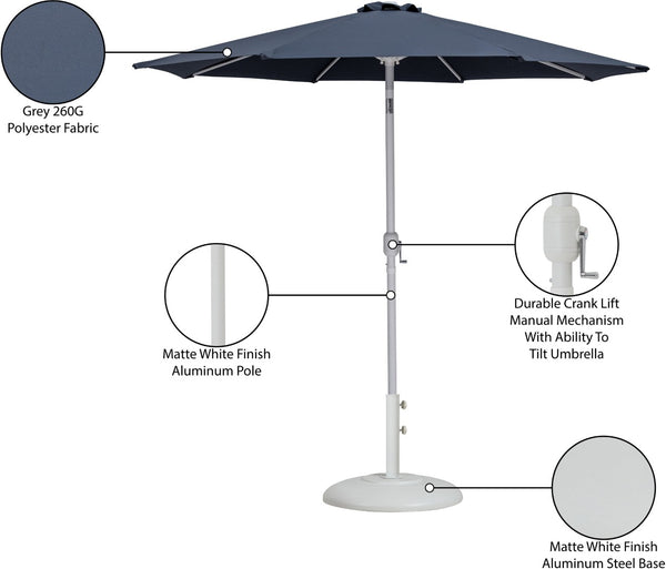 Meridian Furniture Fiji Outdoor Patio Umbrella with Base Water Resistant Polyester Canopy Aluminum Pole 55015Grey-BW