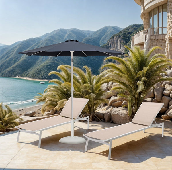 Meridian Furniture Fiji Outdoor Patio Umbrella with Base Water Resistant Polyester Canopy Aluminum Pole 55015Grey-BW